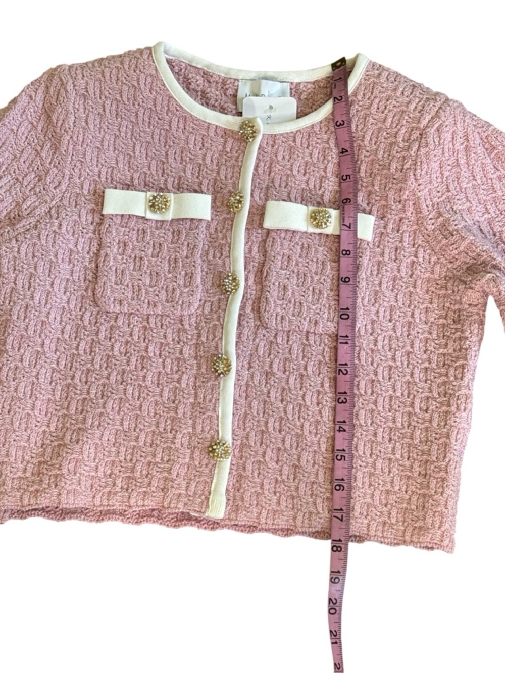 Mable Pink Tweed Knit Skirt Set Gold Button Cardigan Midi Set NWT - Picture 7 of 12